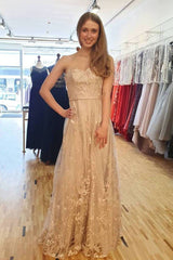 Sweetheart Long Prom Dresses Junior Formal Dresses With Lace Applique DMK53