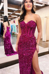 Elegant Mermaid Sweetheart Sequined Long Prom Dresses With Slit DMP300