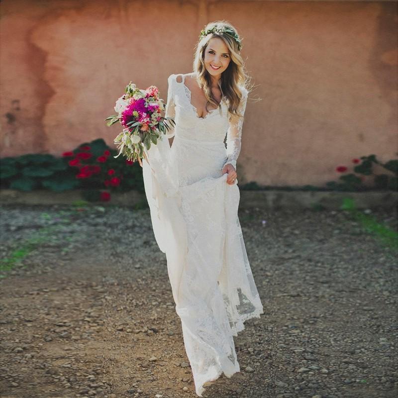 Sheath V-neck Backless Long Sleeves Lace Boho Wedding Dresses DMM83 Bellapromdress Sheath V-neck Backless Long Sleeves Lace Boho Wedding Dresses DMM83 Bellapromdress
