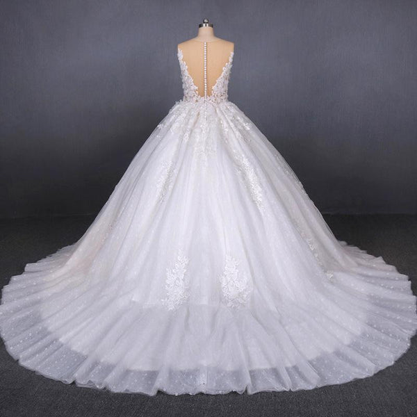 White Appliques Tulle Ball Gown Princess Wedding Dress, Bridal Gown DMQ31