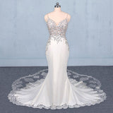 Mermaid Spaghetti Straps Beading Wedding Dress, Elegant Appliques Bridal Dresses DMQ15