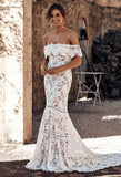 Off the Shoulder Lace Mermaid Wedding Dress, Cheap Bridal Dress DMP72