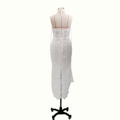 Elegant Lace White Sheath Prom Dress, Lace Simple Wedding Dress DMP70