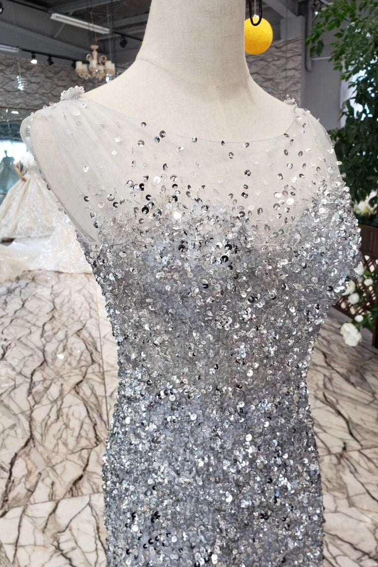 New Arrival Sequins Bodice Prom Dresses Tulle Mermaid Sweep Train DMK11