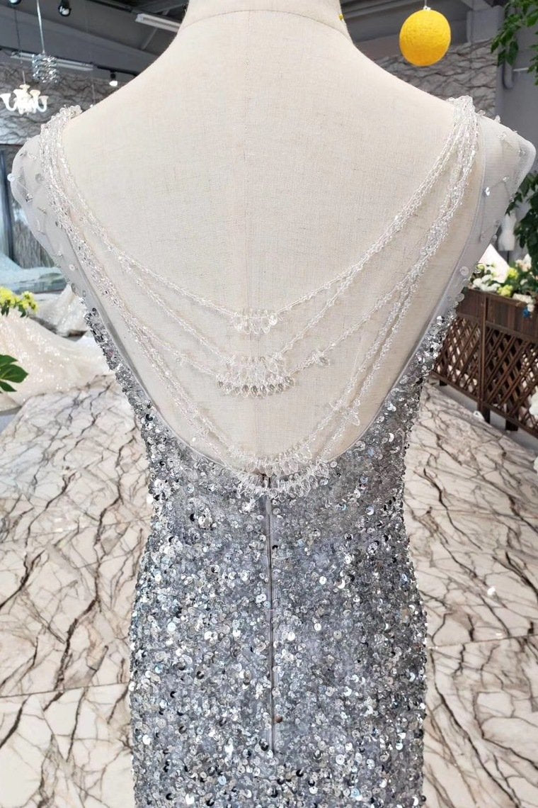 New Arrival Sequins Bodice Prom Dresses Tulle Mermaid Sweep Train DMK11