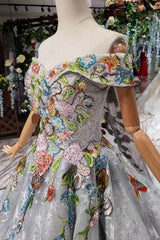 Princess Prom Dresses Off The Shoulder Lace Up Back Appliques Tulle DML18