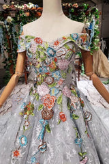 Princess Prom Dresses Off The Shoulder Lace Up Back Appliques Tulle DML18