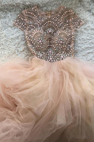 Pink Tulle Beads Long Prom Dress A Line Formal Evening Dress DMP61