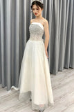 Off White A Line Spaghetti Straps Beading Elegant Long Prom Dress DMP74