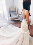 Modest Mermaid Ivory Sexy Sleeveless Lace Wedding Dresses DMC82