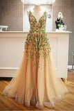 Criss Cross Back Appliqued Tulle Prom Dress with Ribbon DML98