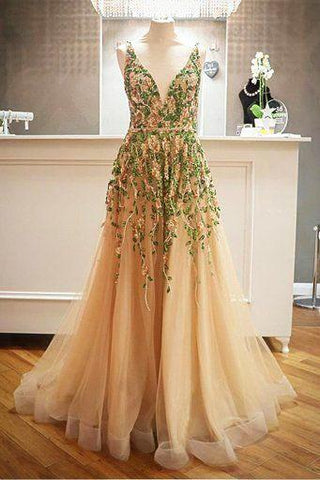 Criss Cross Back Appliqued Tulle Prom Dress with Ribbon DML98