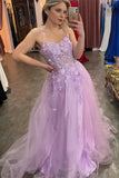 Lilac Appliques Straps A-line Long Prom Dress DR16297