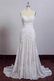 Charming Ivory Lace Mermaid Beach Wedding Dresses Sweetheart Boho Bridal Dresses DMN95