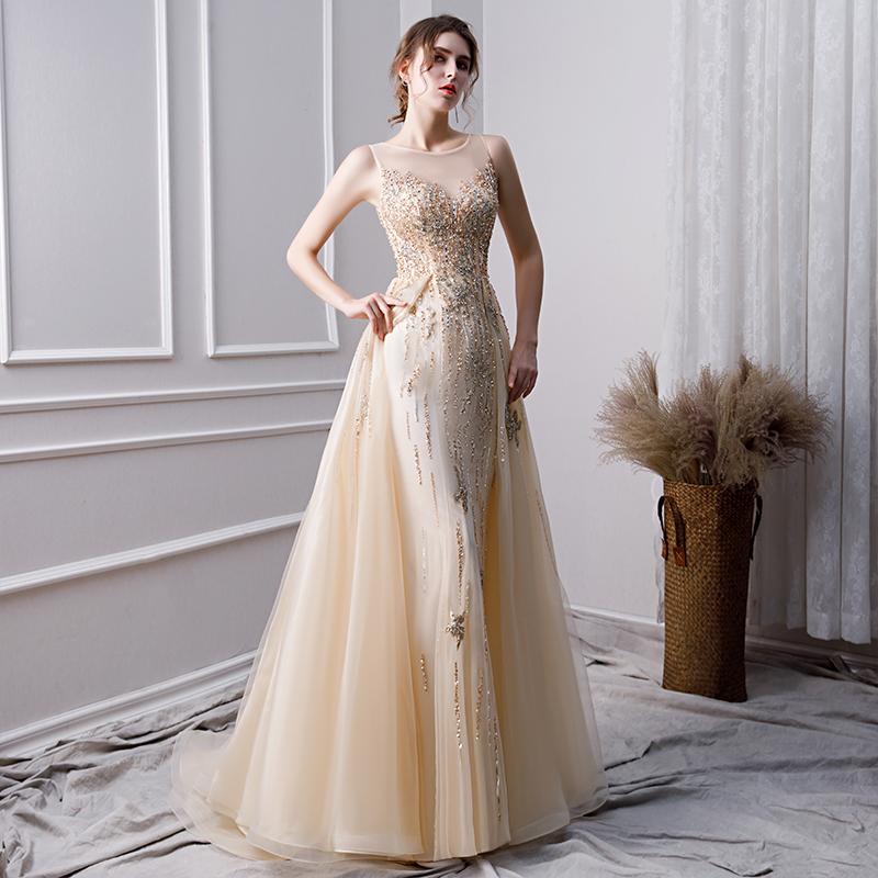 A Line Long Prom Dresses With Beading Formal Evening Gown DML30