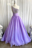 One Shoulder A Line Purple Long Prom Dresses, Formal Evening Dresses DM1988
