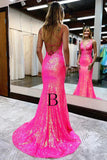 Lavender V Neck Mermaid Prom Dress, Sparkly Sequins Long Evening Gown DMP228