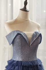 A-line Off-the-shoulder Royal Blue Long Prom Dresses Tulle Evening Dress DMS94