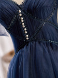 A-line Off-the-shoulder Short Prom Dress Dark Navy Homecoming Dress Cocktail Dresses lop257|Selinadress
