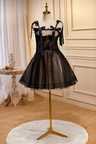 A-line Spaghetti Straps Cute Short Prom Dress Little Black Homecoming Dress lop255|Selinadress