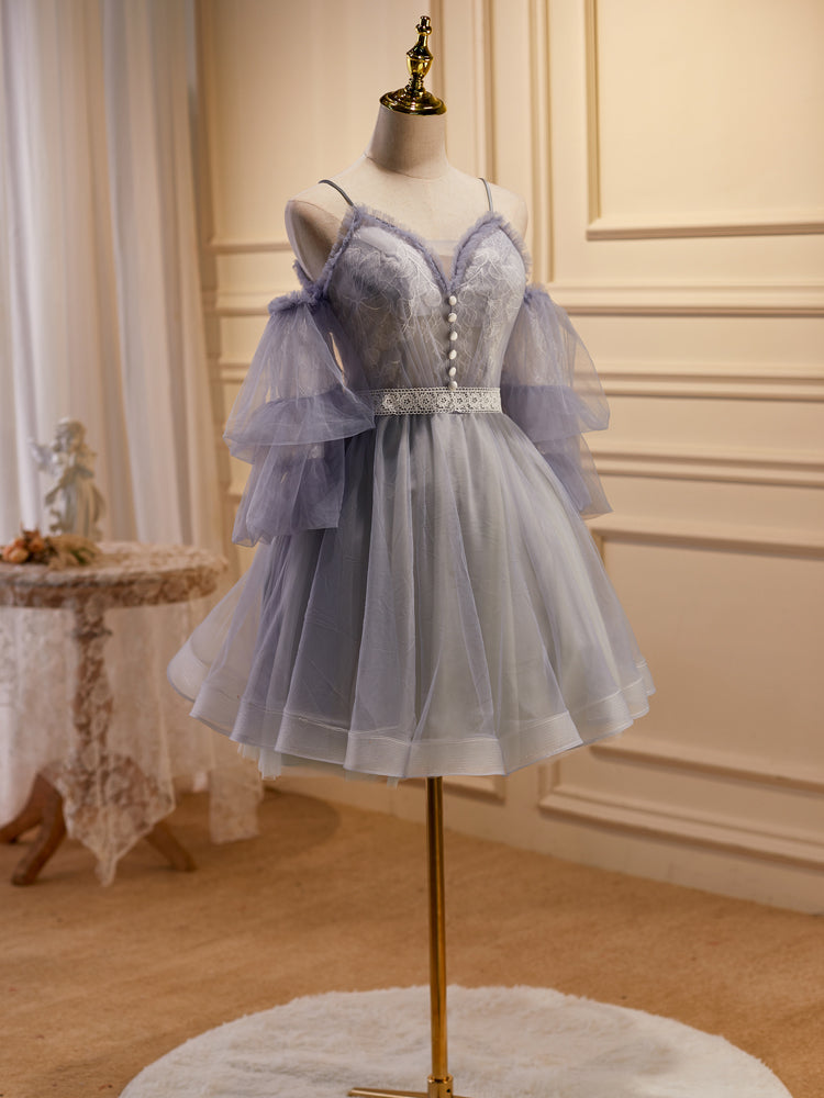 A-line Spaghetti Straps Puff Sleeve Short Prom Dress Lace Homecoming D Bellapromdress A-line Spaghetti Straps Puff Sleeve Short Prom Dress Lace Homecoming D Bellapromdress