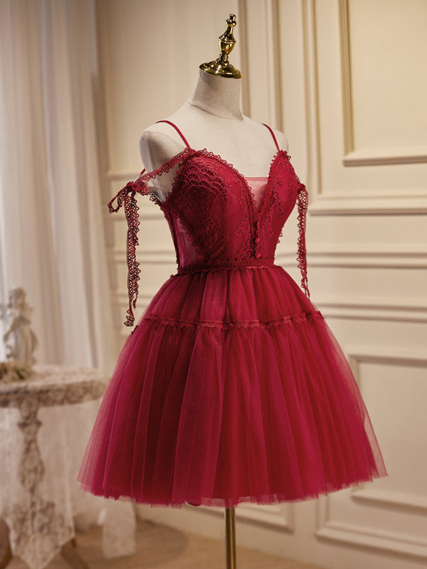 A-line Spaghetti Straps Red Lace Short Prom Dress Cute Homecoming Dres Bellapromdress A-line Spaghetti Straps Red Lace Short Prom Dress Cute Homecoming Dres Bellapromdress