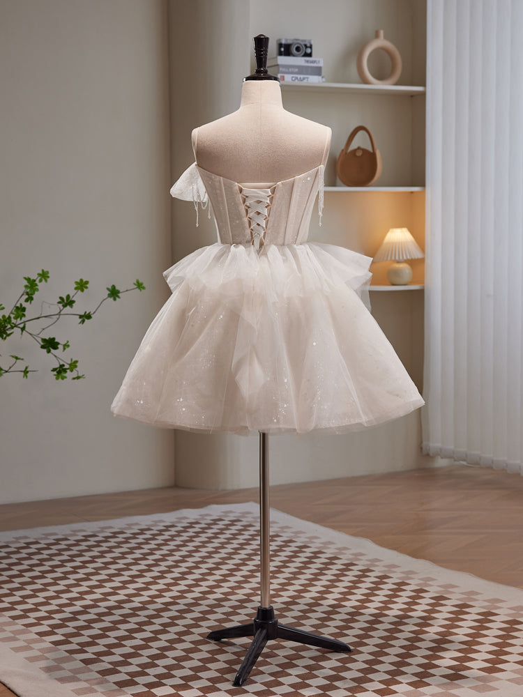 A-line Strapless Ivory Short Prom Dress Beaded Homecoming Dress lop251 Bellapromdress A-line Strapless Ivory Short Prom Dress Beaded Homecoming Dress lop251 Bellapromdress