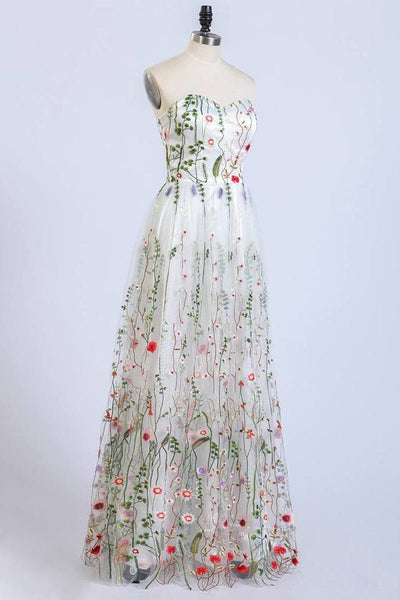 Gorgeous Strapless Formal Prom Dresses Elegant Lace Long Prom Dress DML44