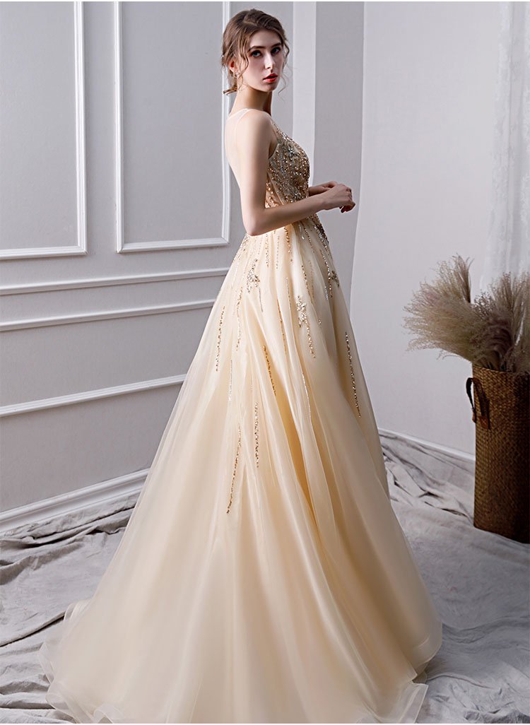 A Line Long Prom Dresses With Beading Formal Evening Gown DML30
