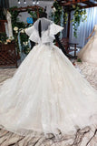 Elegant Ball Gown Big Wedding Dresses, Appliques Bridal Dress with Short Sleeves DMN73