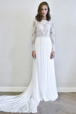 Ivory Long Sleeves A Line Wedding Dresses Chiffon Detachable Bridal Dress DMP78