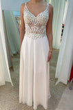 Ivory Chiffon See Through A Line V Neck Prom Dresses With Beading DMS83