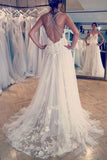 Deep V Neck Applique Wedding Dresses Ivory A Line Wedding Gowns DMP88