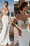 Mermaid Cap Sleeves Sheer Neck Long Wedding Dress DMP71