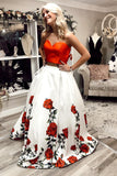 Charming Two Piece A Line Sweetheart Floral Long Prom Dress DMS3
